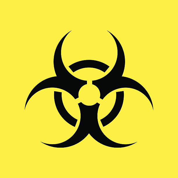 ilustraciones, imágenes clip art, dibujos animados e iconos de stock de símbolo de advertencia de riesgo biológico sobre amarillo background. vector. - toxic waste illustrations
