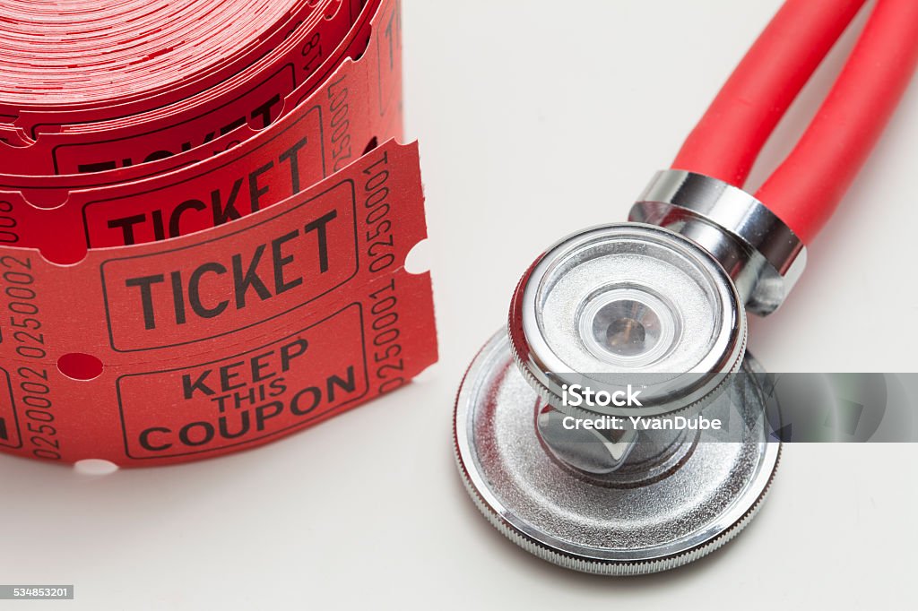 heathcare accessibility concept ticket and stethoscope suggesting how long is waiting time to see a doctor 2015 Stock Photo