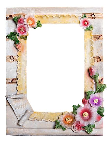 istock Plaster frame for photo with flowers isolated 534862495