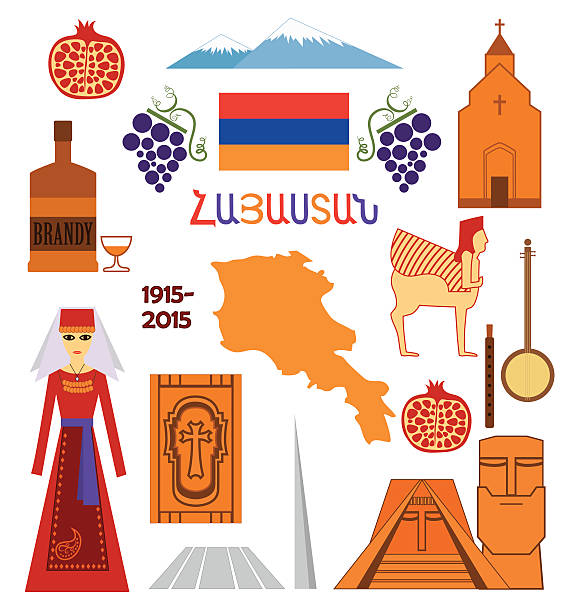 Armenia, set of icons Armenia, set of colorful design elements and icons. armenia country stock illustrations