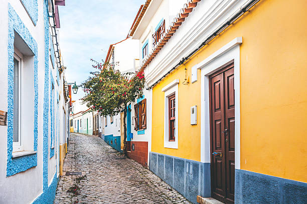 Portimao, Algarve, Portugal. Empty cobblestone streets of old town. algarve stock pictures, royalty-free photos & images