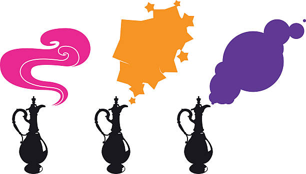 ilustrações de stock, clip art, desenhos animados e ícones de lâmpada mágica - magic lamp genie lamp smoke