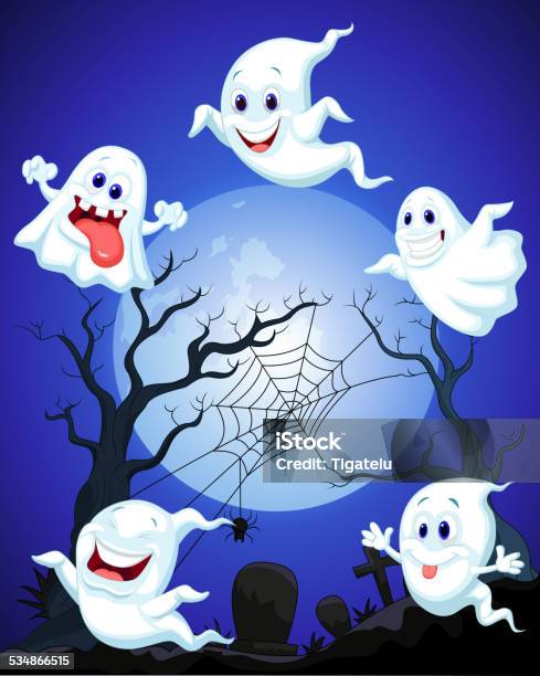 Scene With Halloween Ghost Stock Illustration - Download Image Now - Cartoon, Spider, Autumn