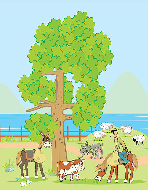 ilustraciones, imágenes clip art, dibujos animados e iconos de stock de animales de granja - horse goat child humor