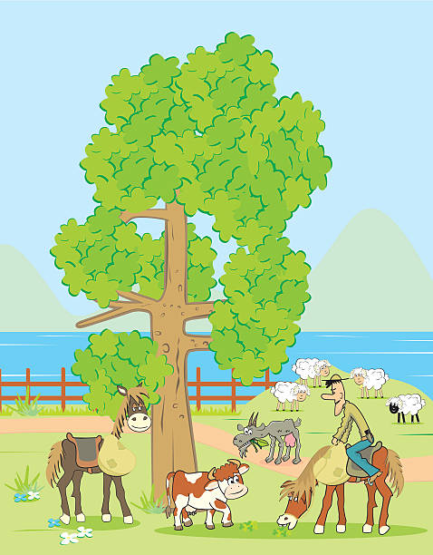 ферма животных - horse goat child humor stock illustrations