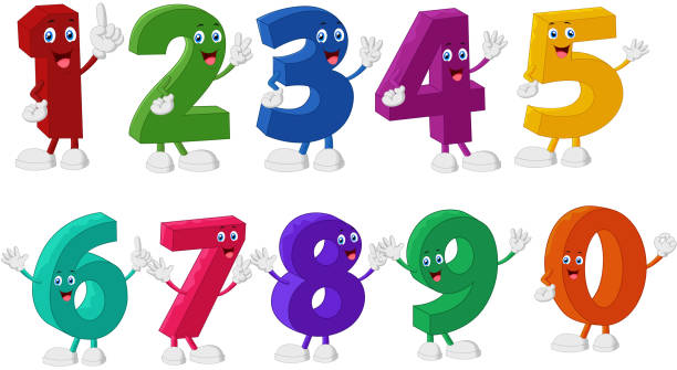 lustige zahlen cartoon zeichen - numeric character stock-grafiken, -clipart, -cartoons und -symbole