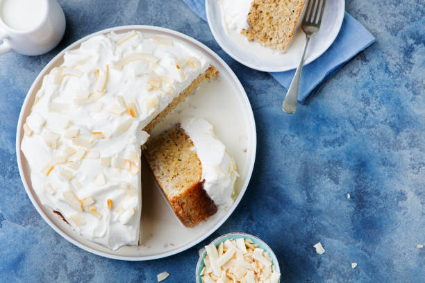 istock Three milk cake, tres leches cake with coconut 534879788