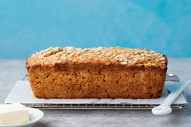 istock Healthy vegan oat, coconut loaf bread, cake Copy space 534885812