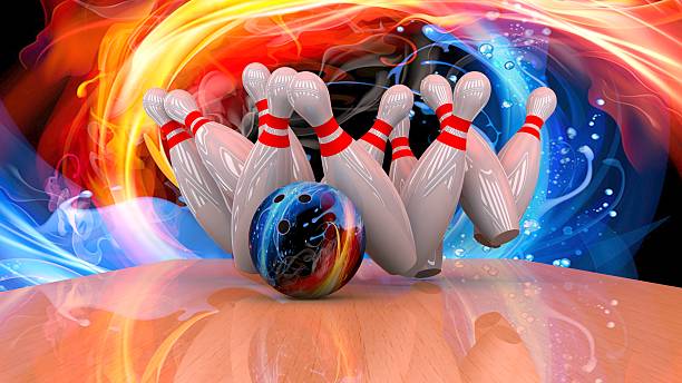 3d render of a bowling ball crashing into the pins 3d render of a bowling ball crashing into the pins, abstract image ten pin bowling stock pictures, royalty-free photos & images