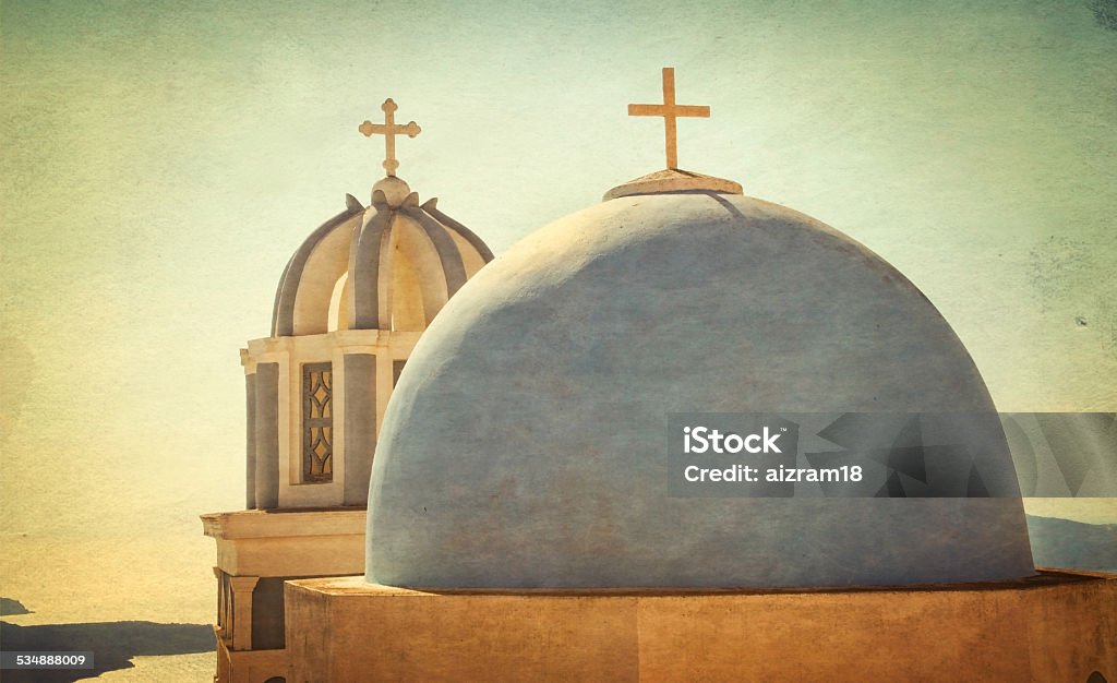 Vintage churches  of Santorini island - Greece Vintage churches and panorama of Santorini island - Greece 2015 Stock Photo