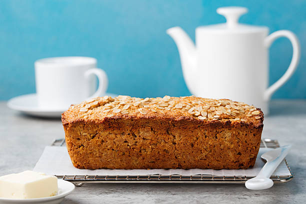 istock Healthy vegan oat, coconut loaf bread, cake Copy space 534888766
