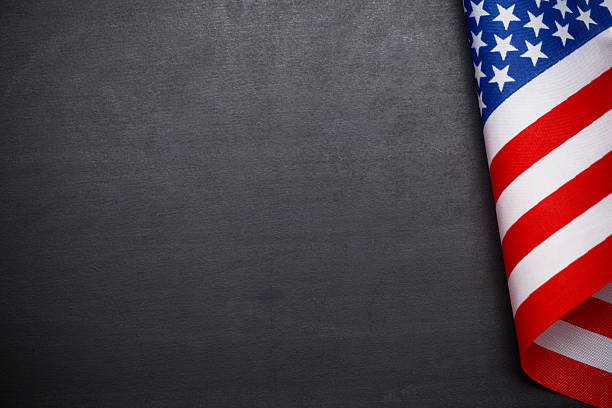 istock chalkboard with vintage American flag 534888933