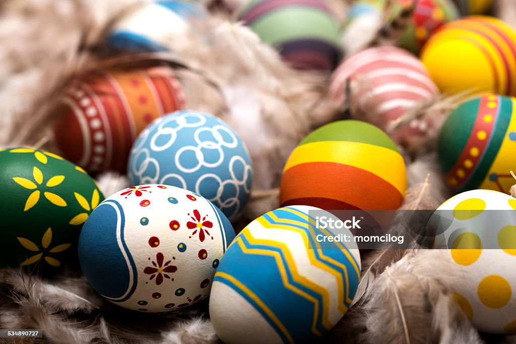 Colorful Easter eggs Colorful Easter eggs on sack 2015 Stock Photo