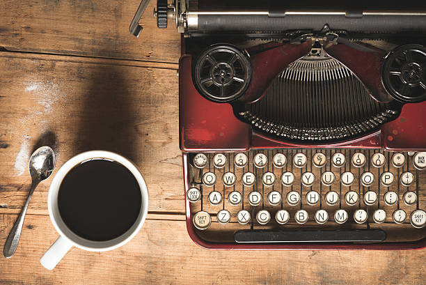 Vintage Red Typewriter and Coffee from Above