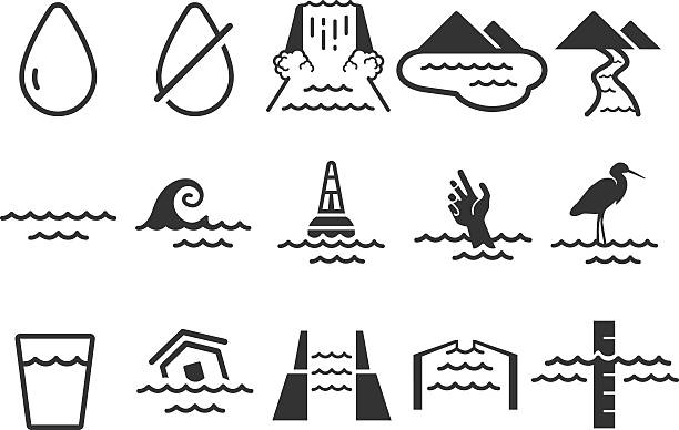 ilustraciones, imágenes clip art, dibujos animados e iconos de stock de iconos de agua - estero zona húmeda