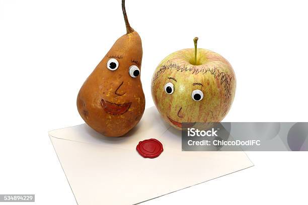 Pair Of Fruits Apple And Pear And The Letter Stock Photo - Download Image Now - 2015, Apple - Fruit, Concepts