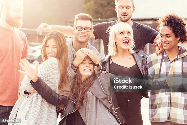 Happy Friends Outdoor Portrait Stock Photo - Download Image Now - 2015, Adult, Adults Only