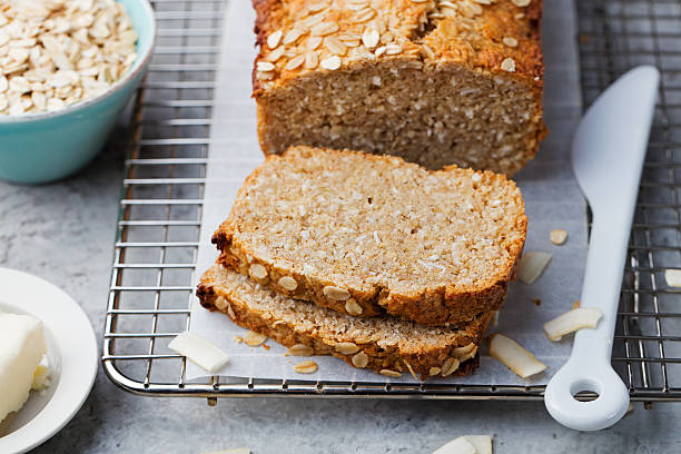 istock Healthy vegan oat, coconut loaf bread, cake on cooling rack 534895886