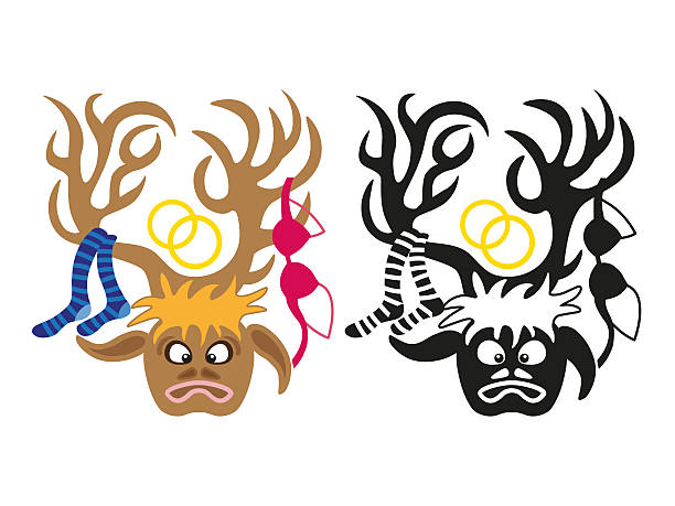 deer with wedding decorations on its horns image of man with deers head and lingerie items on horns bachelor and bachelorette parties stock illustrations
