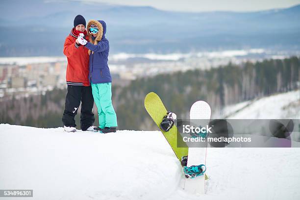 Selfie On Snow Hill Stock Photo - Download Image Now - 2015, Adult, Adults Only
