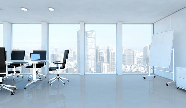 istock Modern business office interior with windows on skyscrapers 534896343