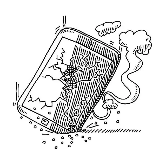 Vector illustration of Broken Smart Phone Fallen Down Drawing