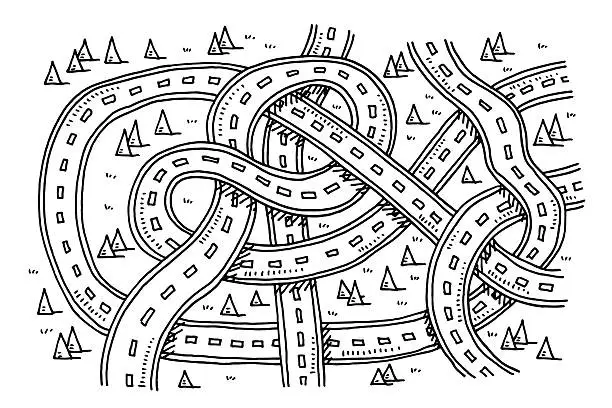 Vector illustration of Roads View From Above Transportation Drawing