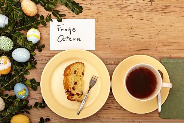 istock Easter decoration, card, Happy Easter, plate with cake and coffee 534918435