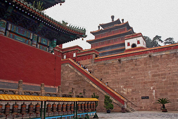 famoso templo puning en chengde, china, pintura al óleo stylization - lamaism fotografías e imágenes de stock