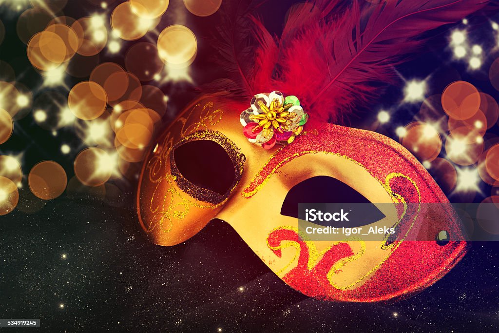 Carnival mask on black silk background. 2015 Stock Photo