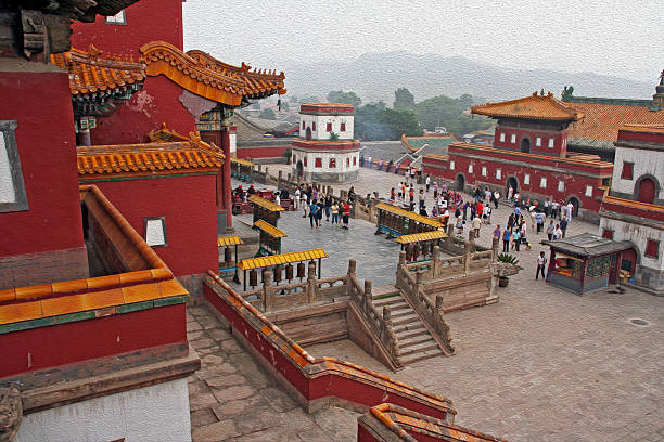 famoso templo puning en chengde, china, pintura al óleo stylization - lamaism fotografías e imágenes de stock