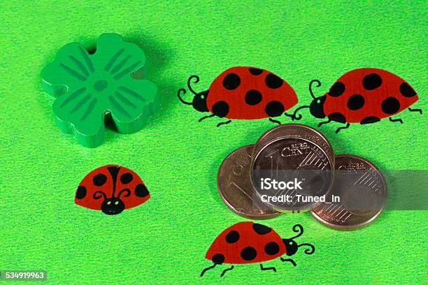 Greeting Card With Ladybirds And Cent Coins Stock Photo - Download Image Now - 2015, Beetle, Cent Sign