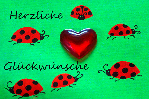 Greeting card, ladybirds and heart