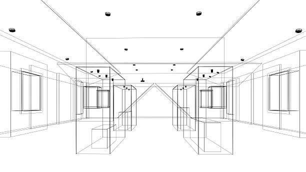 abstract sketch design of interior exhibition room ,museum