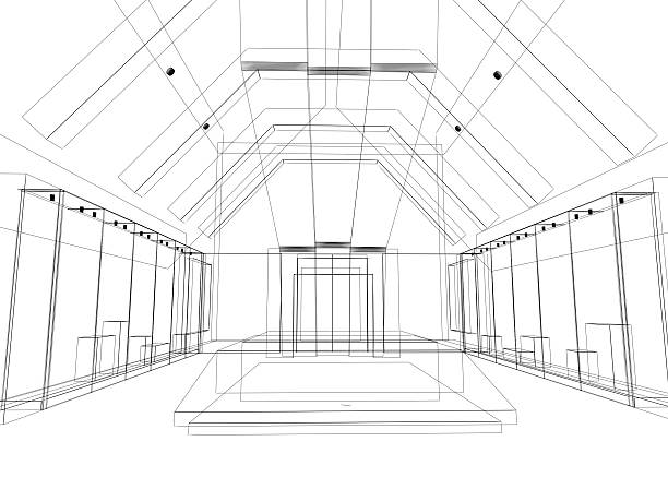 abstract sketch design of interior exhibition room ,museum