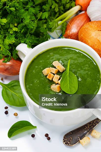 Traditional Spinach Soup Stock Photo - Download Image Now - 2015, Boiled, Border - Frame