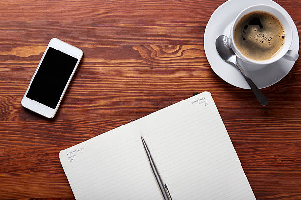 istock Top view of a work desk 534924707
