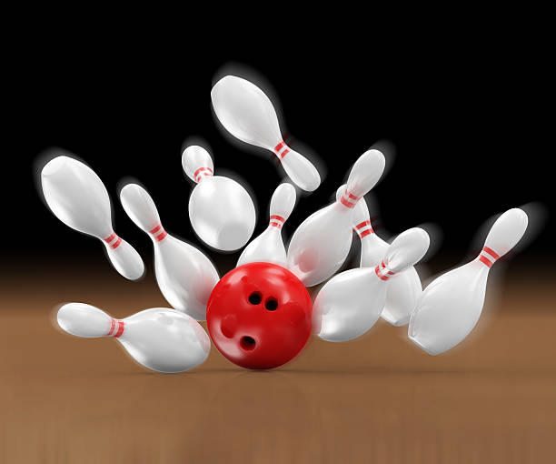 istock Red Bowling Ball crashing into the Pins in Motion 534926479