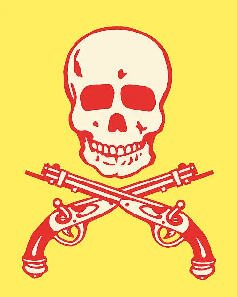 Vector illustration of Skull and Guns Crossed