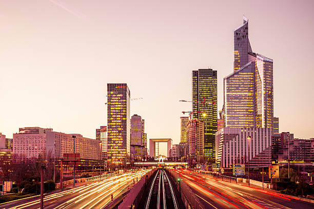 istock Paris's financial district illuminated with blurred traffic light trails 534941817
