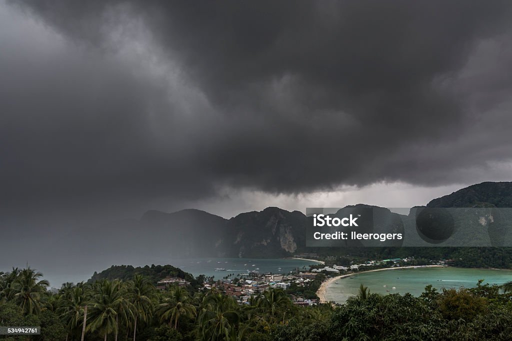 Storm approaching Koh Phi Phi A storm approaches the popular tourist island of Koh Phi Phi, Thailand. Phuket Island Stock Photo