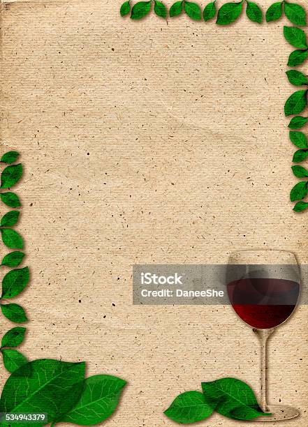 Beige Paper With Ornament Of Wine Glass And Green Leaves Stock Photo - Download Image Now