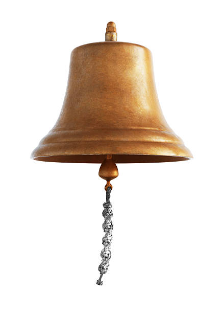 Antique brass ship's bell Antique brass ship's bell with a rope on a white background bell photos stock pictures, royalty-free photos & images