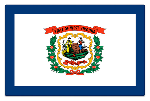 Gloss West Virginia flag on white with subtle shadow.