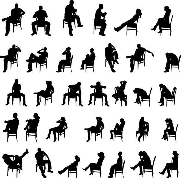 vektor-silhouetten von personen. - sitting men white background people stock-grafiken, -clipart, -cartoons und -symbole