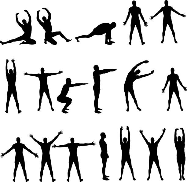 Vector silhouettes man. Vector silhouettes man who trains on white background. gym silhouettes stock illustrations