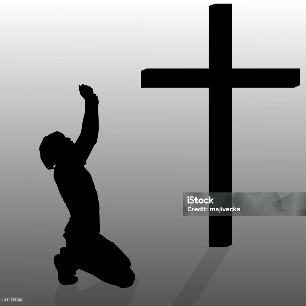 Vector silhouette of a man. Vector silhouette of a man who kneels in front of a cross. 2015 stock vector