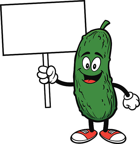 illustrazioni stock, clip art, cartoni animati e icone di tendenza di cetriolino con segno - pickled