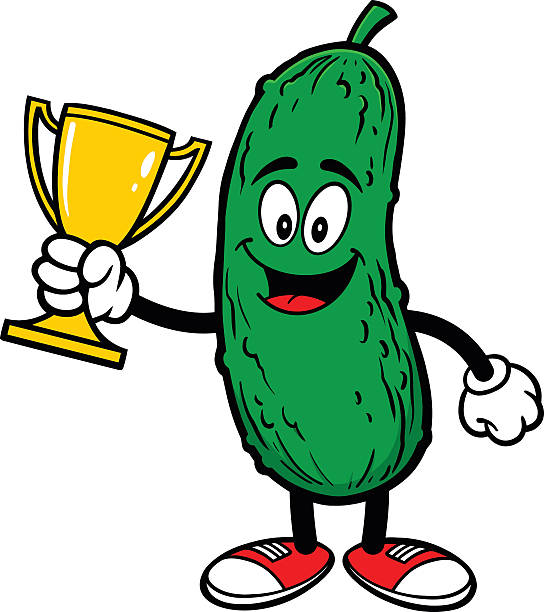 illustrazioni stock, clip art, cartoni animati e icone di tendenza di cetriolino con il trofeo - pickled