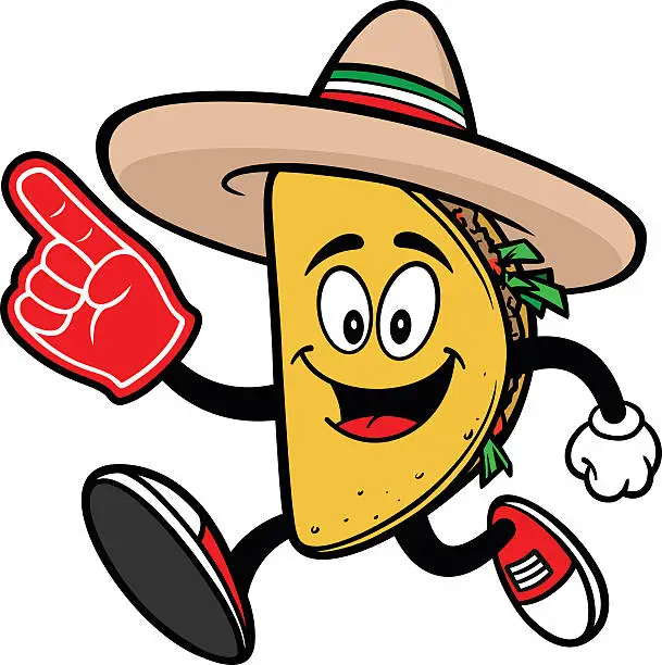 Vector illustration of Taco Running with Foam Finger